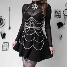 Черный PU с кисточкой из металлических цепочек подвязка для связывания Сексуальная Открытая Регулируемая упряжь для тела, Ремни Пояс подвязка ночной клуб сексуальное женское белье