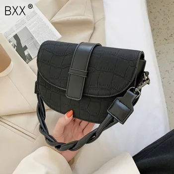 

[BXX] Scrub PU Leather Crocodile Pattern Saddle Bags For Women 2020 Winter Branded Shoulder Handbags Ladies Crossbody Bag HP284