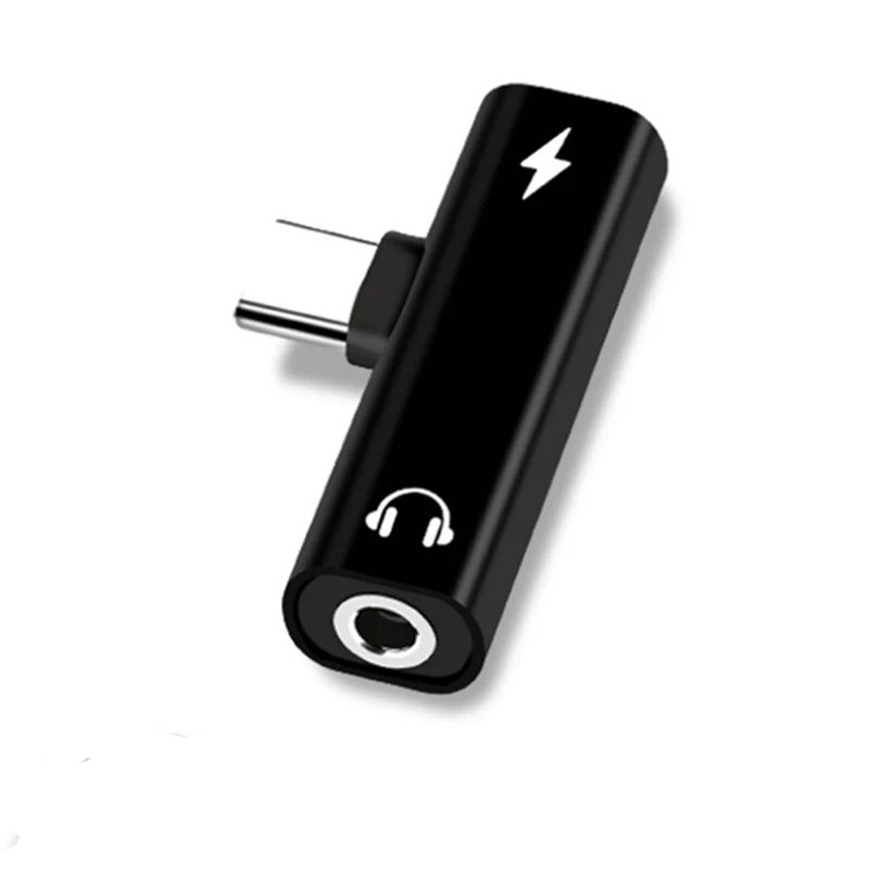 Черный Т-образный usb type C адаптер для зарядки Aux аудио кабель для наушников Micro USB C адаптеры type-C до 3,5 мм Кабели для наушников - Цвет: Черный