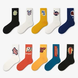 New Original Man Socks 5 Pairs Set Soft Cotton Long Socks Elasticity Comfortable Winter Fashion Casual Sport With Print Style