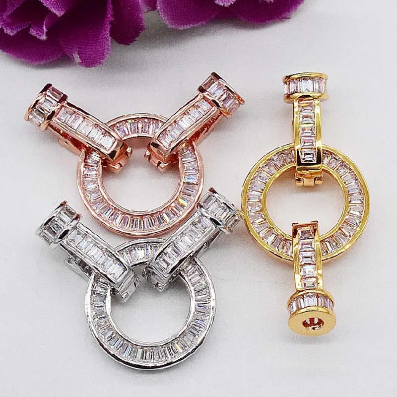 43X20mm Women's High Quality  zircon micro-set round buckle, crystal pearl bracelet end button, necklace bracelet buckle
