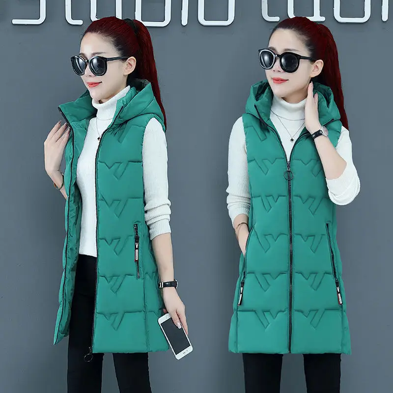 

Womens Vests Winter Slim Hooded Women Vest Plus Size Coats Women 4XL Sleeveless Jackets And Coats Long Vest And Waistcoats Parka