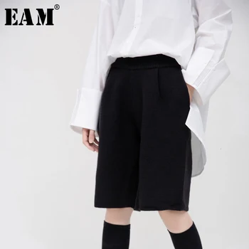 

[EAM] High Elastic Waist Knitting Wide Leg Knee Length Trousers New Loose Fit Pants Women Fashion Tide Spring Autumn 2020 1M935