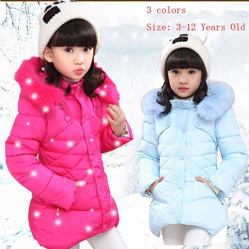 Child Kids Girls Winter Warm Jackets Snowsuit Hooded Windbreaker Outwear with Soft Fur Hoodies for 3-12 Years