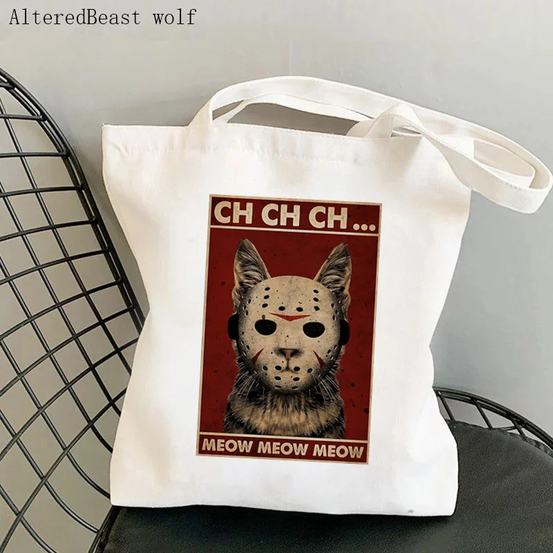 Women Shopper bag Cat Beer Because Murder Is Wrongs Bag Harajuku Shopping Canvas Shopper Bag girl handbag Tote Shoulder Lady Bag
