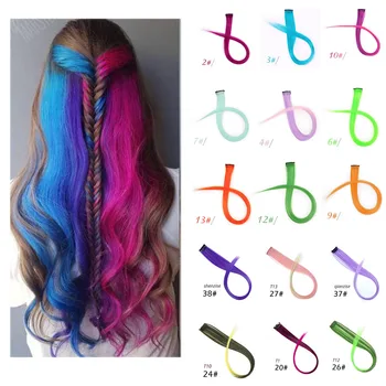 

Long Straight Highlight For Hair Extension color Clip In Rainbow Hair strands Pink Hairpiece Synthetic wig Hair Streak