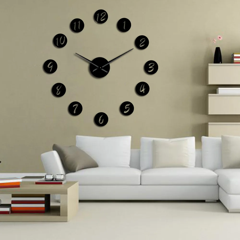 

Large DIY Wall Clock Modern 3D Silent Wall Clock Watch with Mirror Numbers Acrylic Stickers for Home Office Decorations Gift