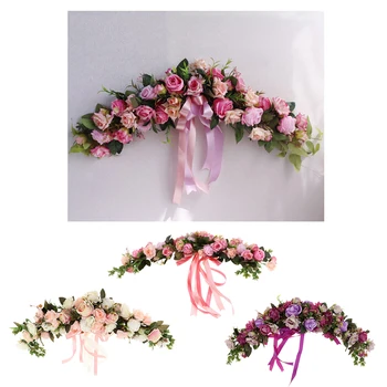 

Rustic Artificial Rose Door Wreath Trim Silk Leaves Flower Garland Wedding Venue Decor