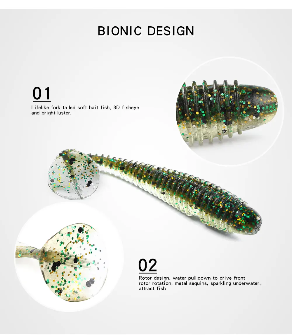 FTK Рыболовная Приманка 5 шт. 7 см 3D встряхивание Мягкая наживка для рыбы аксессуары для воблера плавающие приманки силиконовые басы джигггинг приманка искусственная Т-хвост
