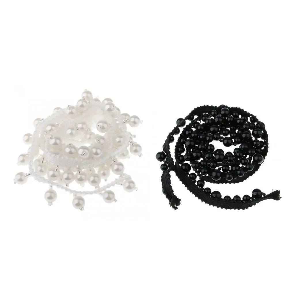 1 Yard Pearl Beaded Ribbon Lace Trim for Bridal Dress Decoration 20mm White Black