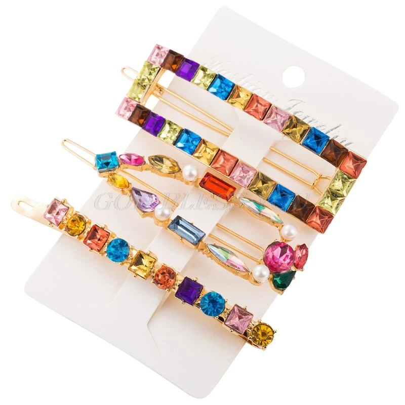 3 шт./компл. модные женские туфли шпильки Boho сияющая краска для волос клип Стразы заколки для девочек