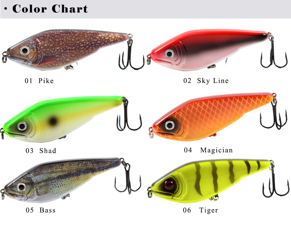 6pcs/lot 9cm 26g JerkBait Fishing Suspending In Freshwater Seawater Depth  0.3-15m NO.2 Hooks With 3D Eyes For Perch Shad Pike