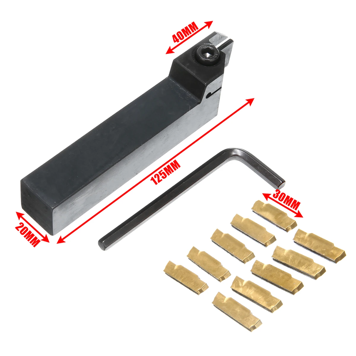 10 Pieces MGMN300-M Inserts + 1pc Wrench +  1pc MGEHR2020-3 Right Hand Lathe Tool holder Boring Bar For Lathe Cutting