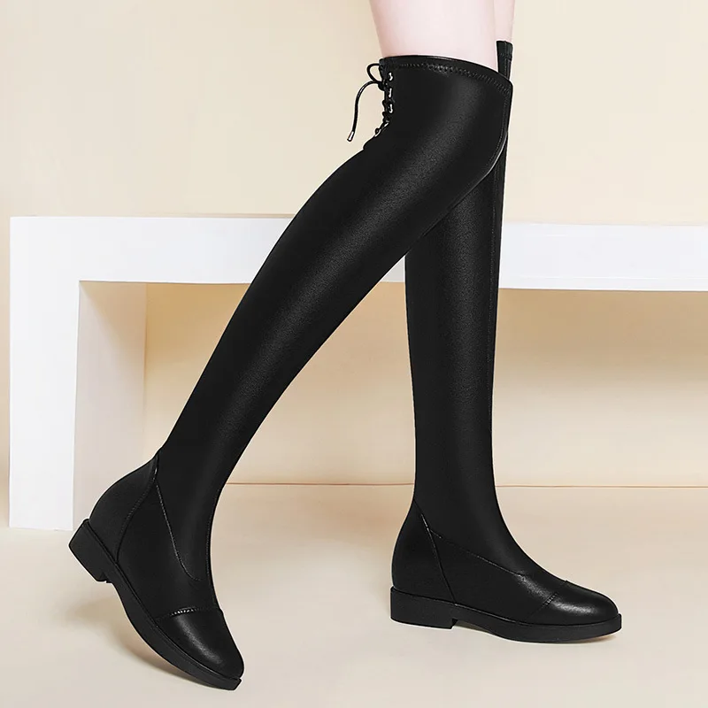 

Yasilaiya 3305 round-Toe Square Heel Boots Elevator Lace-up over-the-Knee Boots Waterproof Platform WOMEN'S Boots