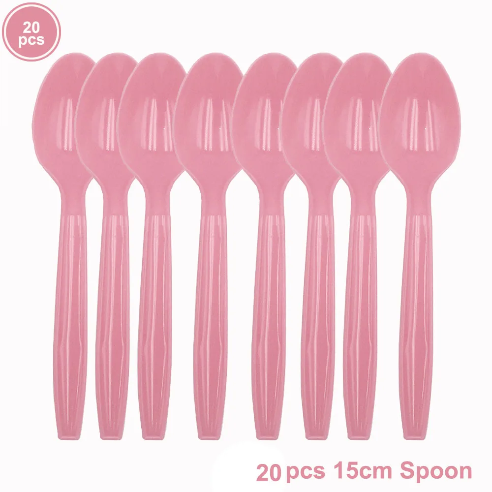 1-й первый день рождения принадлежности синий розовый одноразовая скатерть бумажные тарелки салфетки чашки набор один год День рождения украшения - Цвет: 20pcs spoon