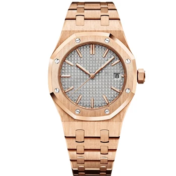 

automatic mens watch 41mm mechanical movement gray sterile dial stainless steel gold case G-03