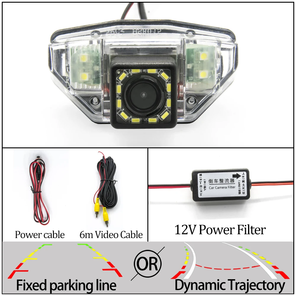 12LED Cam N Filter Фиксированная или динамическая траектория камера заднего вида для Honda CRV CR-V Fit Odessey Crosstour Pilot MRV автомобильные обратные принадлежности для парковки - Название цвета: 12LED Cam N Filter