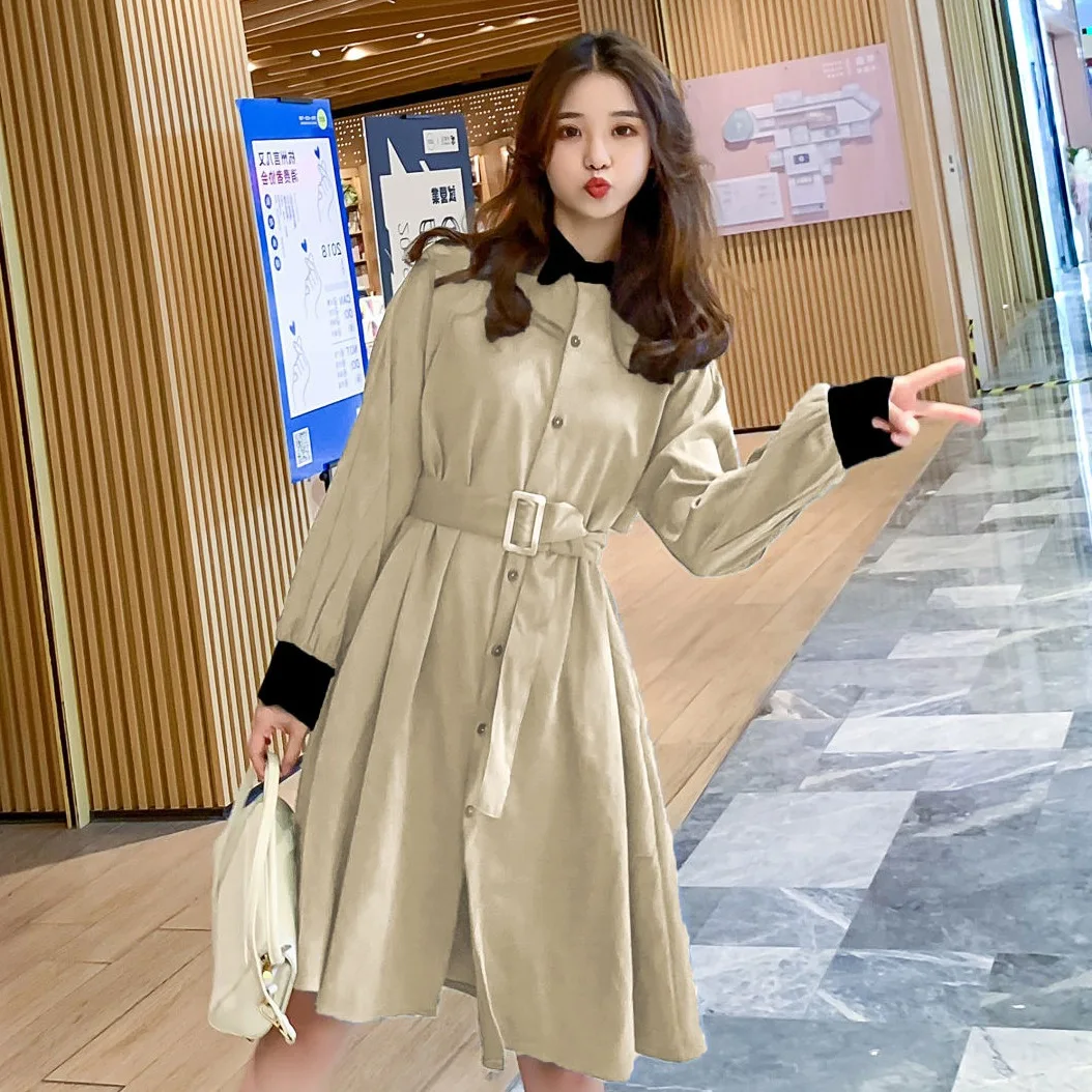 

Photo Shoot INS Ladies' French Non-mainstream Polka Dot Mid-length Contrast Color Square Collar Single Breasted Waist Hugging La