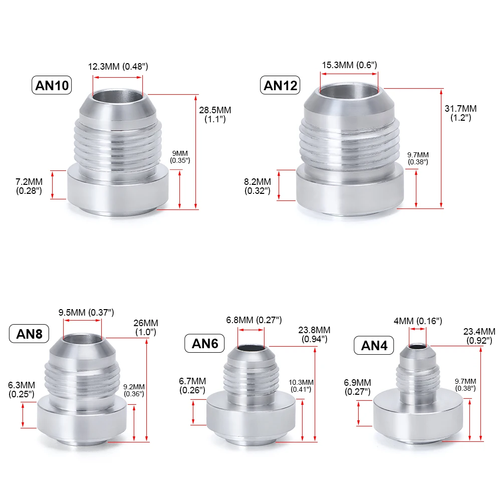 Aluminum AN4 6 8 10 12 AN Straight Male Weld Fitting Adapter Weld Bung Nitrous Hose Fitting For Oil Cooler 1 oil line fitting adapter,aluminum line clamps