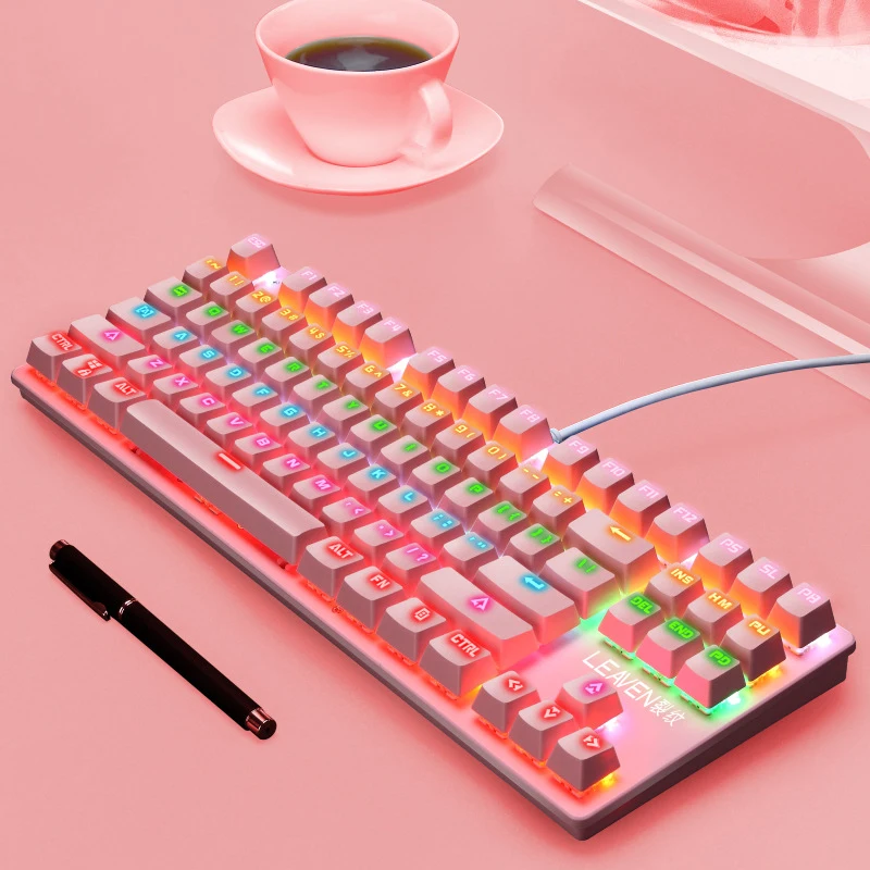 Проводная Механическая клавиатура USB-клавиатура с RGB-подсветкой 87-клавишный