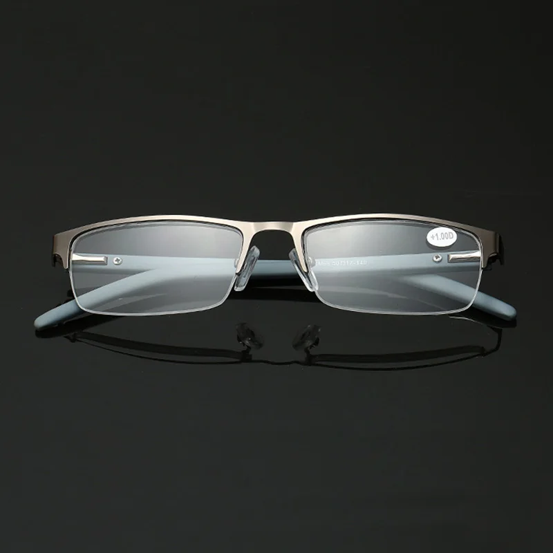 RBENN, мужские очки для чтения в металлической оправе, высокое качество, полуоправы, бизнес очки для чтения при дальнозоркости+ 0,5 0,75 1,25 1,75 2,25 5,0 - Цвет оправы: Gun