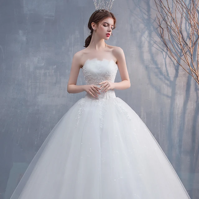 Robe de mariee new wedding dresses strapless appliques pearls lace fashion wholesale cheap simple bride dress