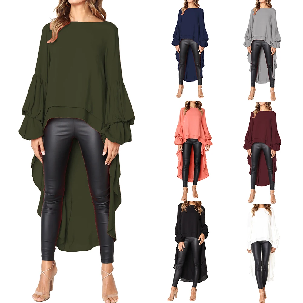 

HEFLASHOR 2019 Fashion Oversize Irregular T Shirt Female Solid Loose Mantle Women Pullovers Autumn Outwear Casual Tops Female