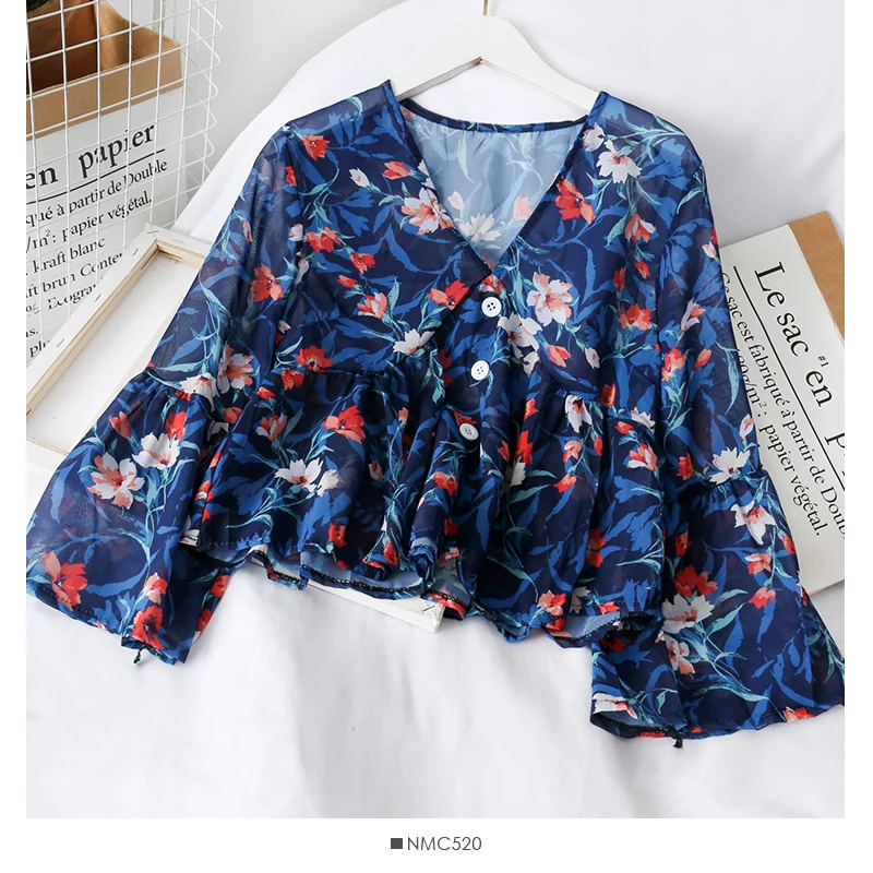HELIAR Women Flower Printed 2020 Summer Blouse Women Buttoned Up Blouse For Women Casual Long Sleeve Blouse For Women