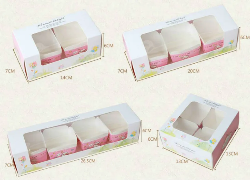 50PCS Paper Gift Box For Wedding Party Birthday Cupcake Box With Window Flowers Carton Muffin Cake Candy Favor Baking Packaging