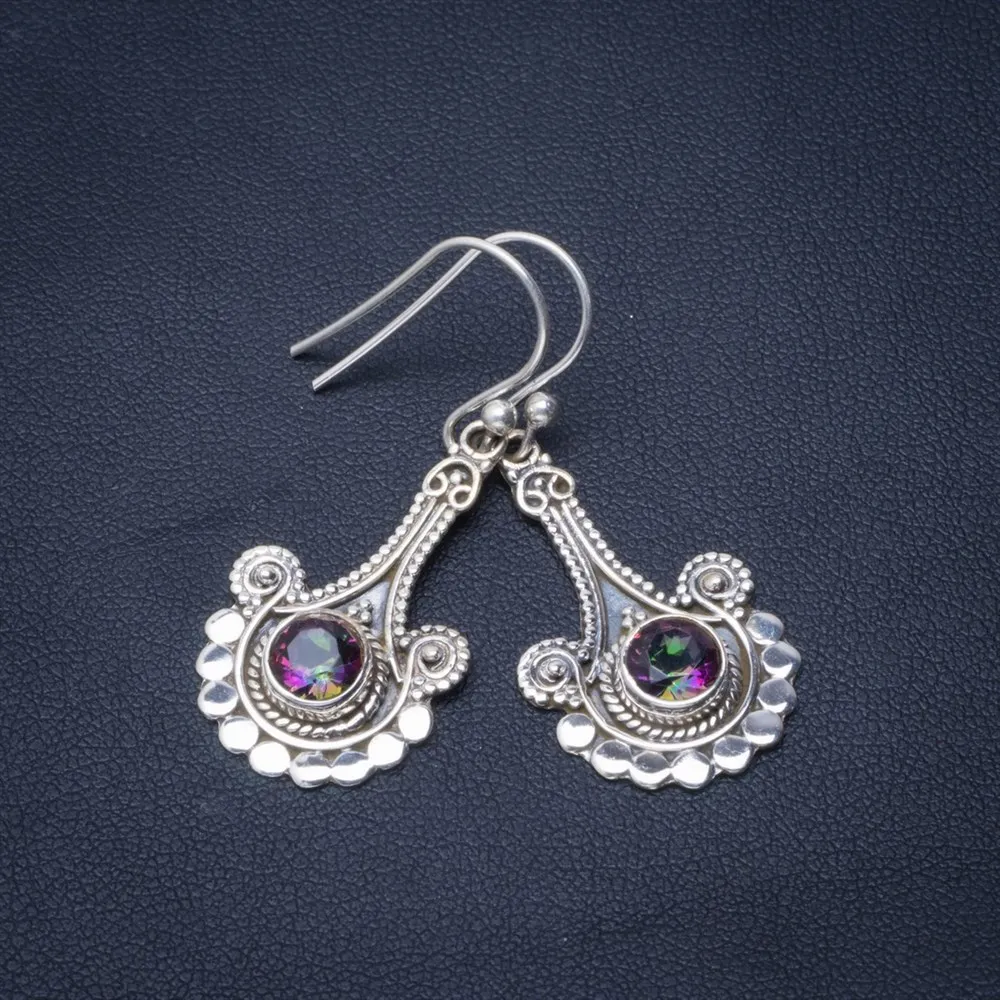 

Natural Mystical Topaz Handmade Unique 925 Sterling Silver Earrings 1.5" B2082