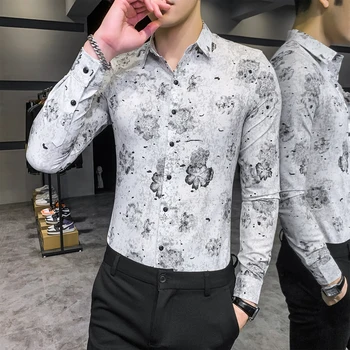 

British Style Men Floral Shirt Fashion 2020 New Long Sleeve Mens Casual Shirts Spring All Match Slim Fit Streetwear Blouse Homme