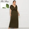 4XL Plus Size Summer Dress Women 2022 V Neck Batwing Short Sleeve High Waist Casual Long Dresses Belted Ladies Tunic Maxi Dress ► Photo 3/6