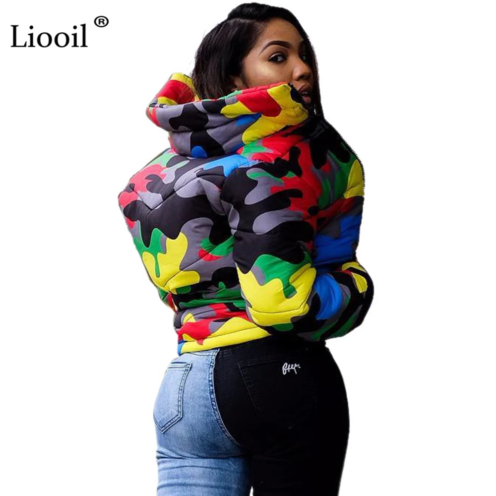 astounding  Liooil Plus Size Camouflage Print Warm Winter Coats And Jackets Women Man Streetwear Long Sleeve Zi