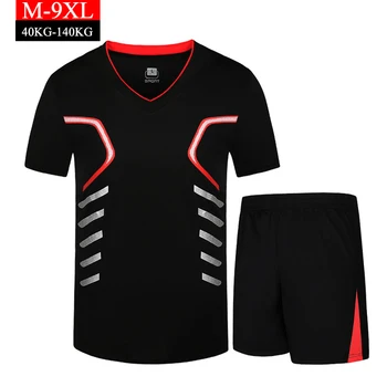 

2020 Summer Quick Dry Men Sports Suit Two Piece Sets Plus 7XL 8XL 9XL V-Neck Tee Shirt Tops Male Jogger Fitness Tracksuit Set