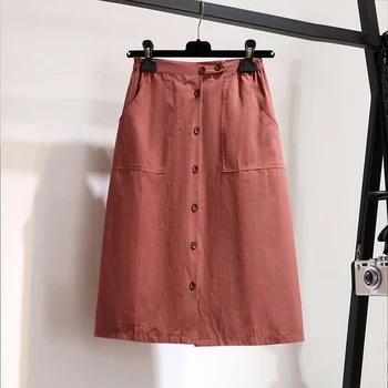 

Women's Skirt 2019 Spring Button Solid Color Stretch Lady Skirt Summer Office Style Casual Female Bottoms Fashion Women Clothes