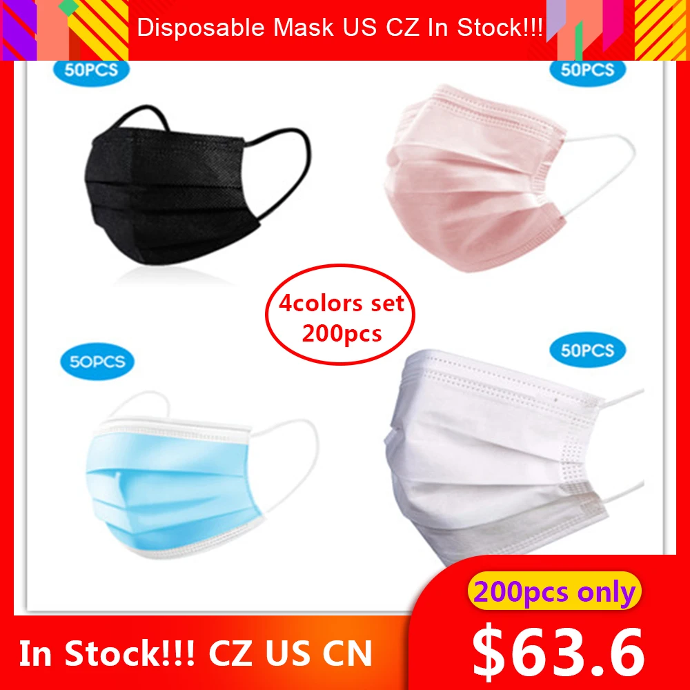 

50pcs/box US CZ In Stock Disposable black face Mask 3-Layer Non-woven Fabric mask mouth Breathable Face Mask dropshipping