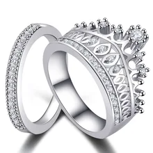 Роскошные элегантные серебряные кольца с короной, набор для женщин и мужчин, высококачественные модные вечерние кольца для девушек, Свадебные обручальные кольца для пар