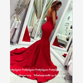 

Red Long Chapel Train Evening Dress Robe De Soiree Pleat Mermaid Sweetheart Neck Formal Prom Dresses Party For Women