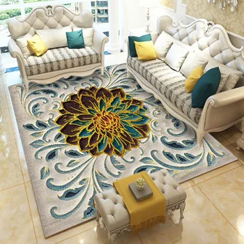 

Simple blue flower European style carpet living room bedroom bedside rectangular non-slip mat coffee table sofa home rug