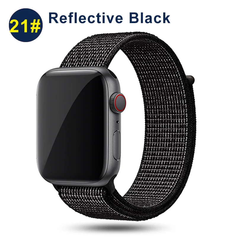 Ремешок UEBN для Apple Watch Series 5 4 3 band 44 мм/40 мм Спортивная петля для iwatch band 5 42 мм 38 мм ремешок браслет нейлоновый ремешок для часов - Цвет ремешка: Reflective Black