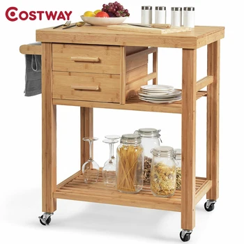 

Large Storage Space Durable Natural Bamboo Kitchen Trolley Cart Simple Style Multiple Uses Cart