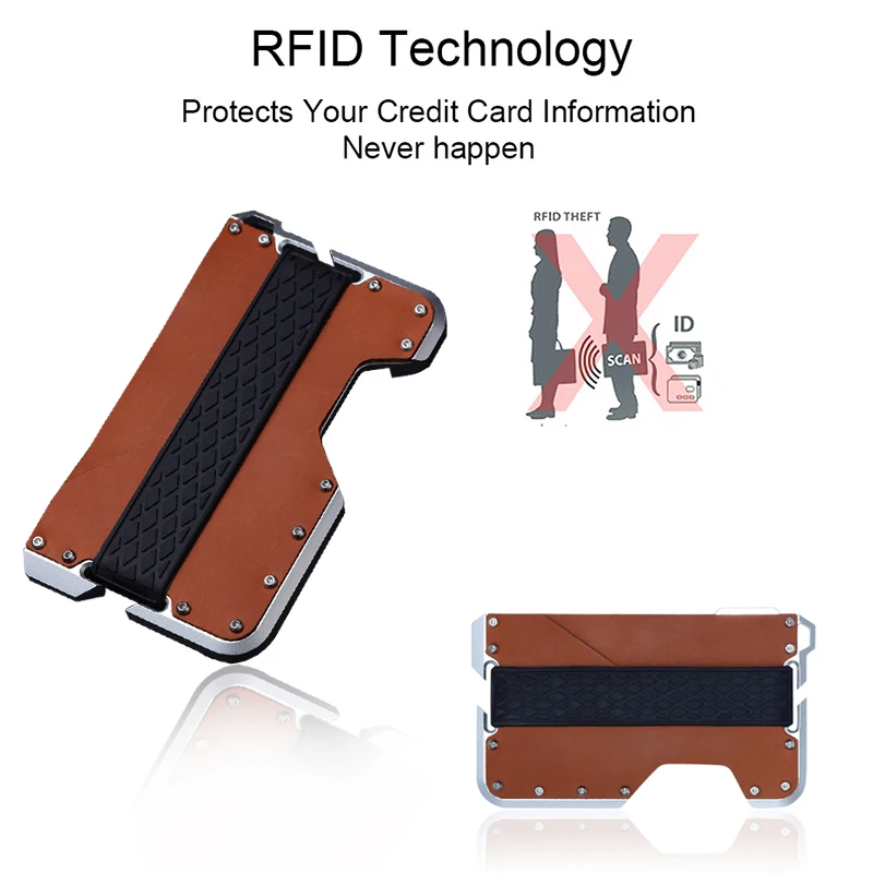 DIENQI Rfid мужской кошелек из натуральной коровьей кожи Алюминиевый металлический