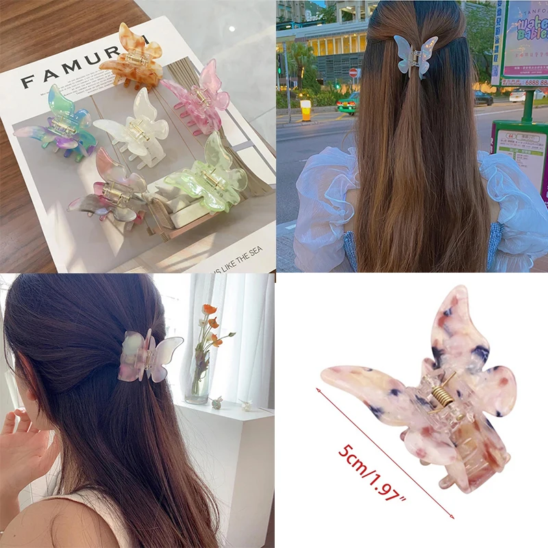 Acetate Resin Hair Claws Sweet Fairy Butterfly Hairpin Clip Gradient Tie-Dye Colored Styling Tools Barrettes for Women Girls
