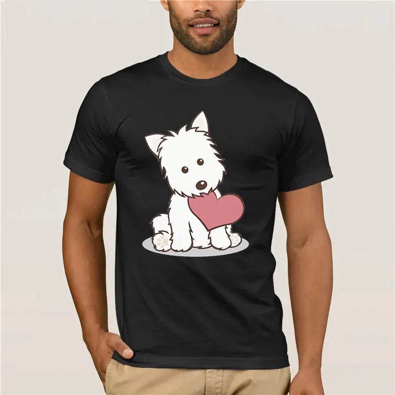

2019 Crew Neck Casual Short Westie Dog With Love Illustration T Shirts Creative Graphic fashion summer men tshirt