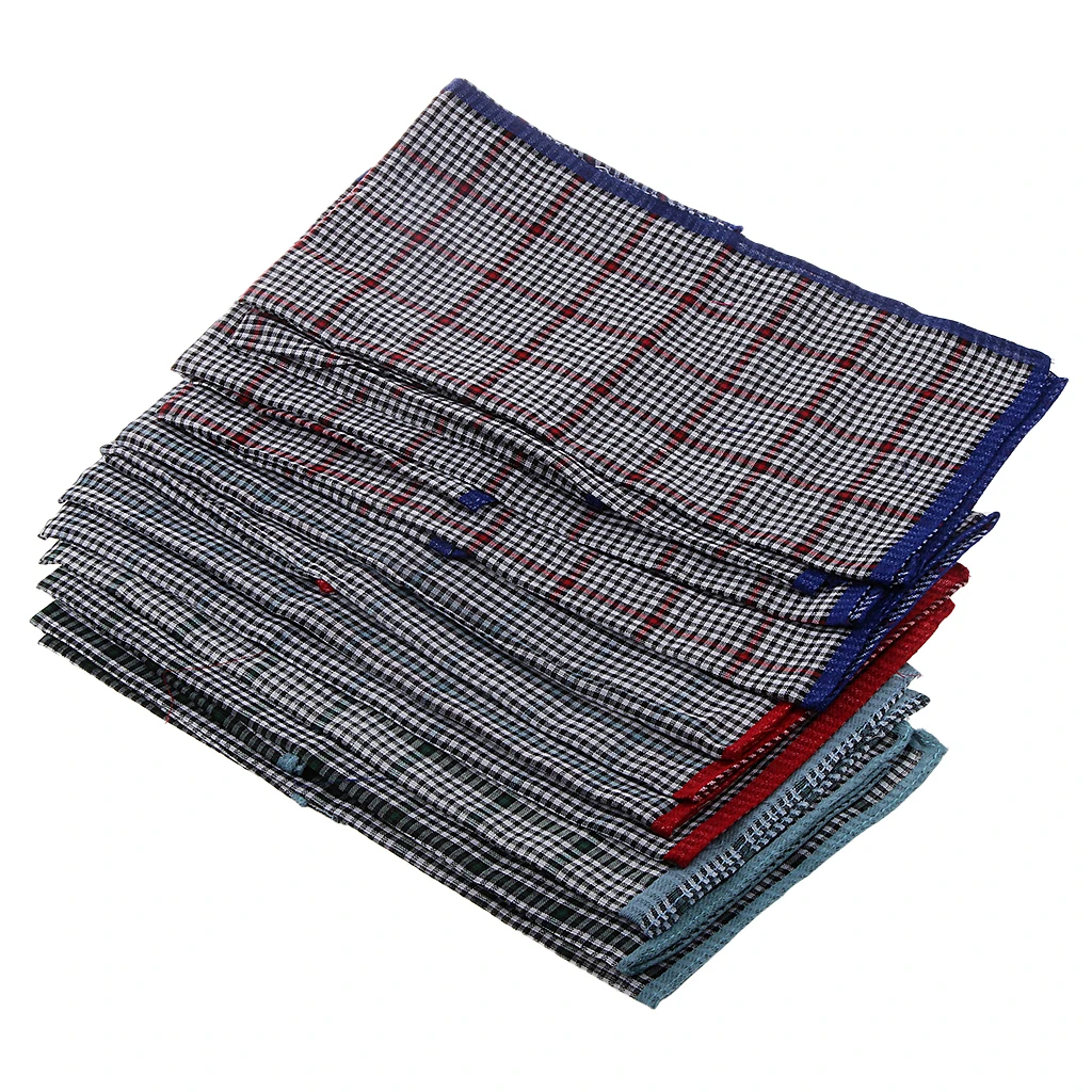 12pcs 100% Cotton Square Wedding Party Hanky Hand Towel Mens Plaid HANDKERCHIEFS   Square Super Soft Washable Hanky