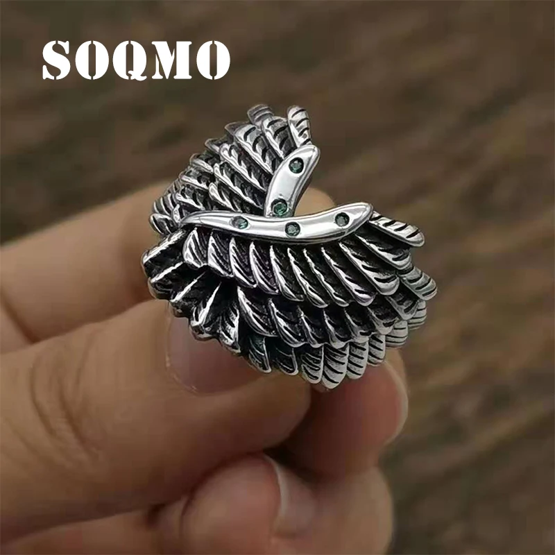 SOQMO мужское женское регулируемое кольцо Настоящее серебро 925 пробы креативные крылья инкрустация природным камнем открытие обручальное кольцо ювелирные изделия