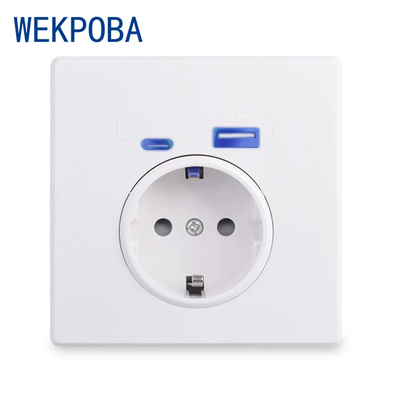 Розетка WEKPOBA с интерфейсом Type-C настенная розетка из поликарбоната/акриловой