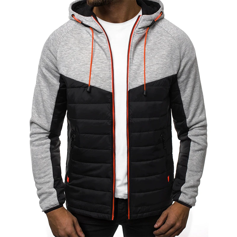 

Autumn Winter Men's Hooded Jacket Classic Patchwork Casual Fashion Trend Zipper Drawstring Pockets Coat Male Sweatshirt