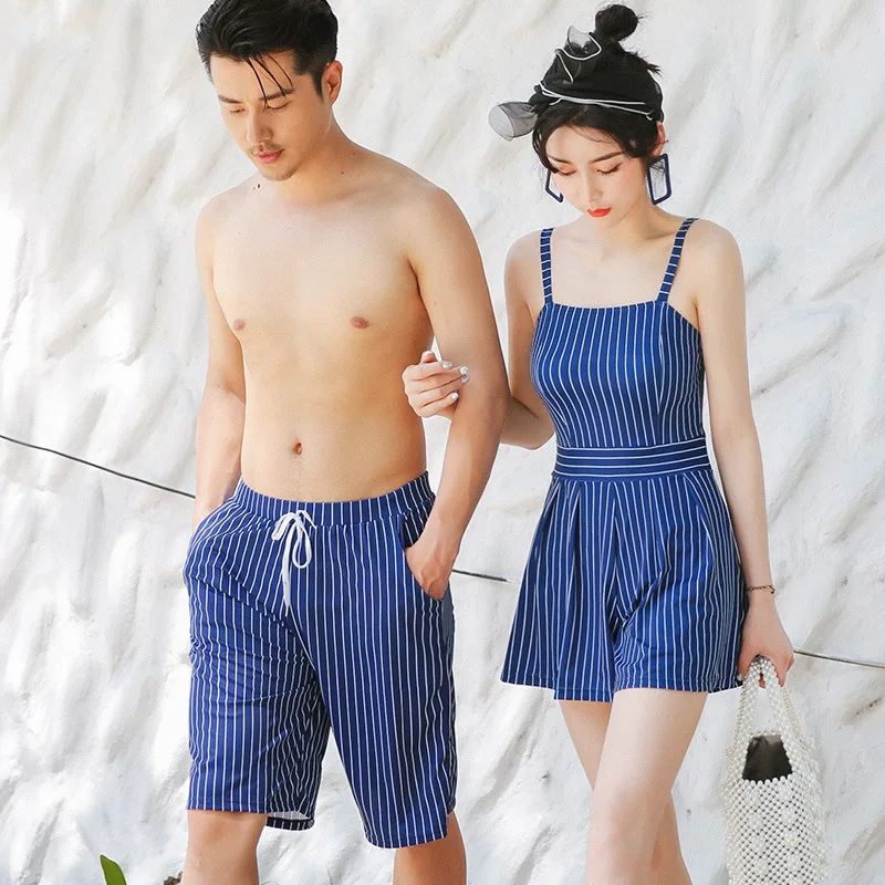 

INS Beach Couples Swimsuit Belly Covering Slimming Seaside Holiday One-piece Hipster Tour Bathing Suit Women's Couple Clothes
