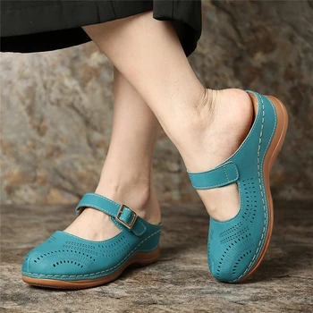 

ZIMNAFR 2020 Women Sandals Female Handmde Ant-slip Light Comfortable Slippers Plus Size Retro Wedges Heel Comfortable Slipper